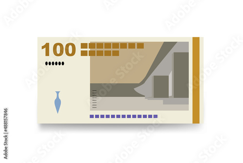 Danish Krone Vector Illustration. Denmark, Greenland, Faroe Islands money set bundle banknotes. Paper money 100 Kr. Flat style. Isolated on white background. Simple minimal design.