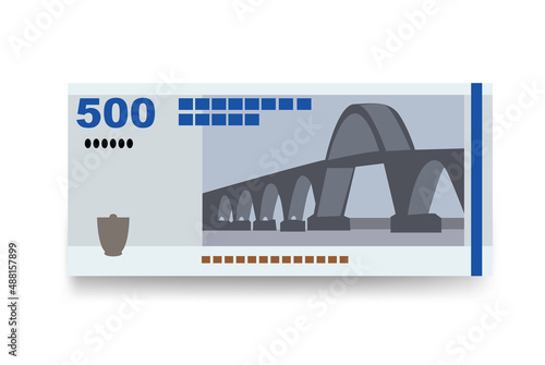 Danish Krone Vector Illustration. Denmark, Greenland, Faroe Islands money set bundle banknotes. Paper money 500 Kr. Flat style. Isolated on white background. Simple minimal design.