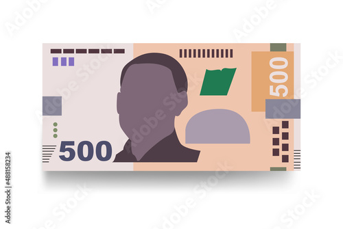 Ukrainian Hryvnia Vector Illustration. Ukraine money set bundle banknotes. Paper money 500 UAH. Flat style. Isolated on white background. Simple minimal design.