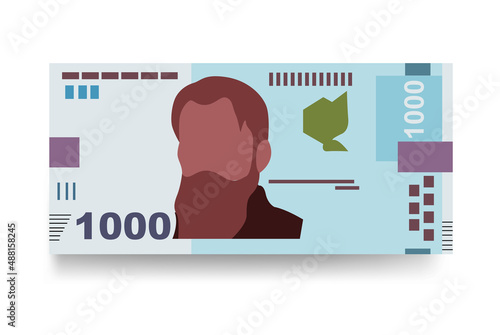 Ukrainian Hryvnia Vector Illustration. Ukraine money set bundle banknotes. Paper money 1000 UAH. Flat style. Isolated on white background. Simple minimal design.