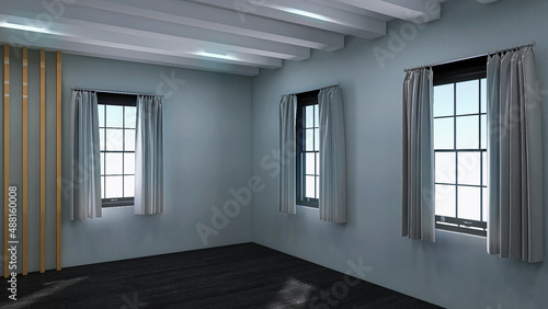 Empty retro room in blue tones.