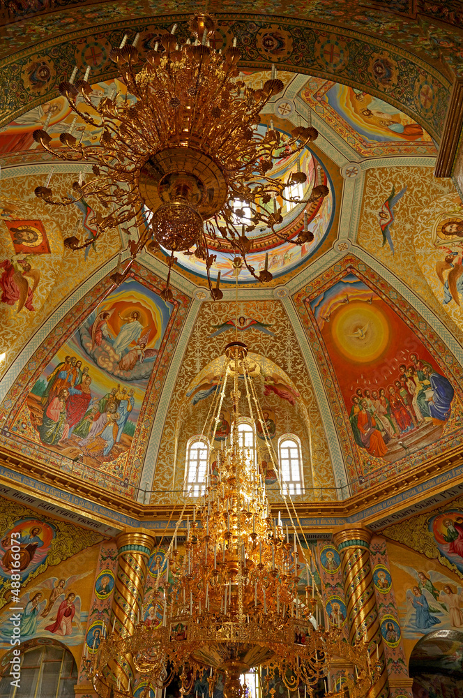 Architectural monuments of Ukraine. interior decoration of the cathedral in the Pochaev Lavra Pochayiv Lavra, Ukraine. May 2021