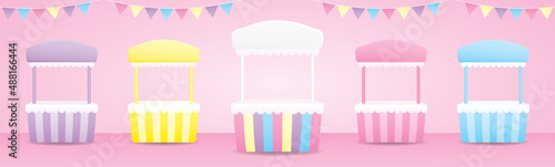cute sweet pastel pop up store booth collection 3d illustration vector