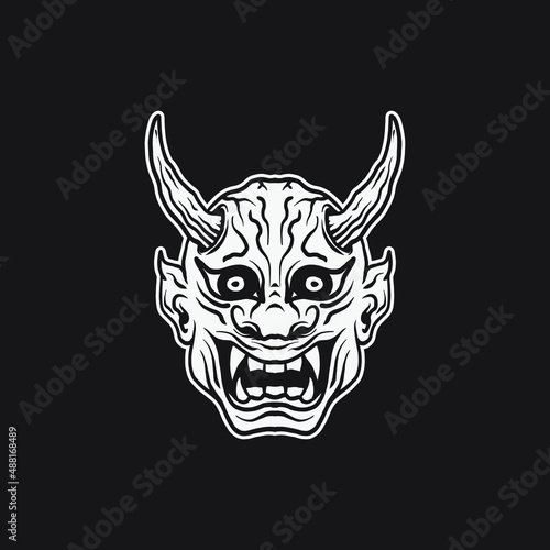 Devil head with horn drawing illustration.