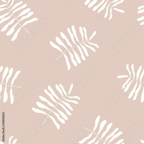 Obraz na płótnie Seamless pattern with leaf twigs. Abstract botanical background in pastel pink and beige color. Scandinavian design in minimal style. Vector illustration. w salonie
