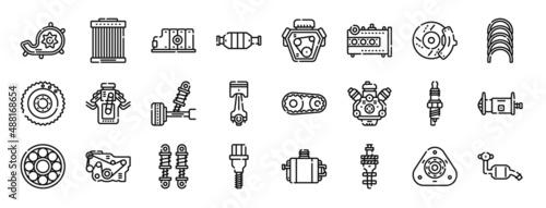 Foto set of 24 outline web car engine icons such as pump, oil filter, oil, catalytic