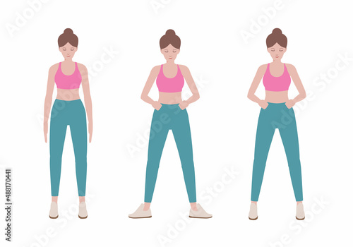 A young healthy woman in sportswear standing isolated on white background. Illustration about prepare posture of Sport people before fitness.