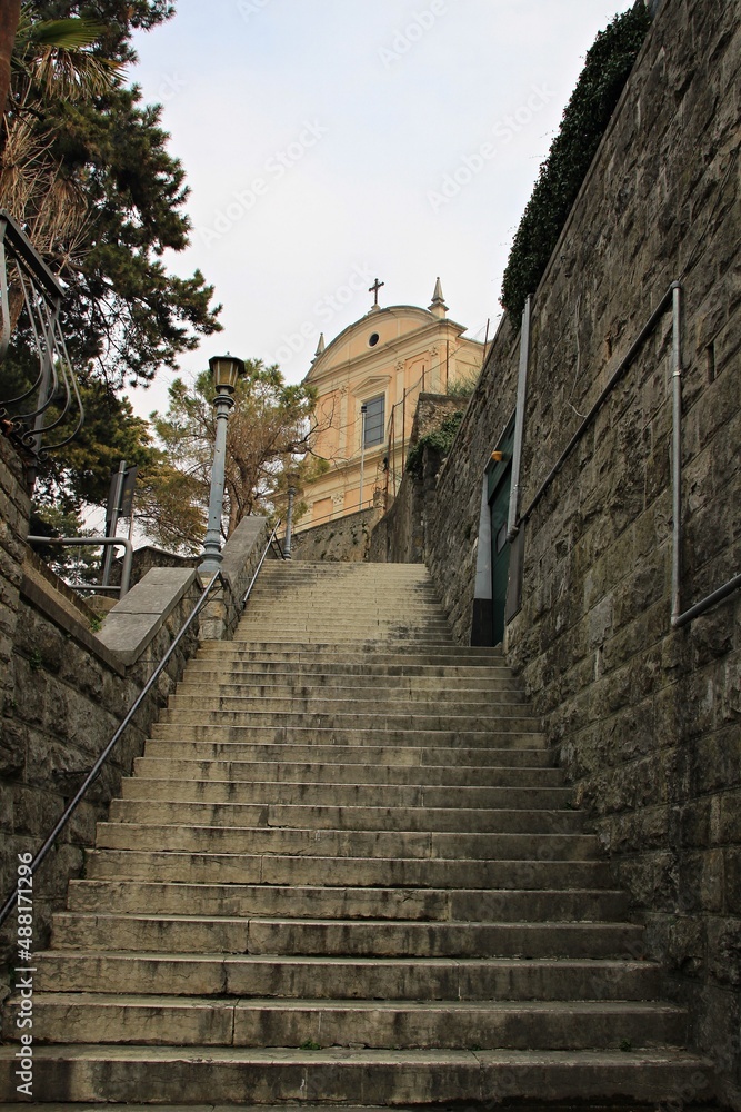 Italy, Veneto, Malcesine: Staircase of the Church of Saint Stefano.