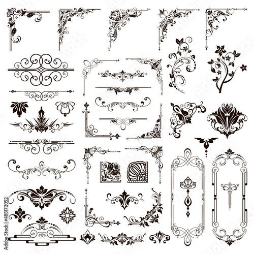 Ornamental design lace borders and corners Vector set art deco floral ornaments elements