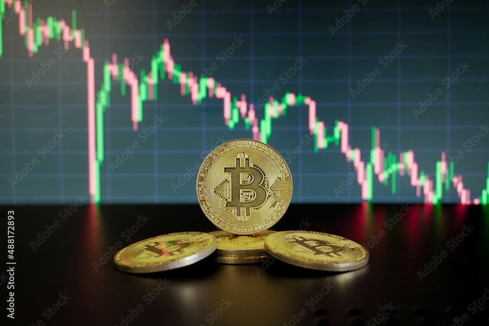 bitcoin and graph on the background of the map bitcoin and graph on the background of the map
