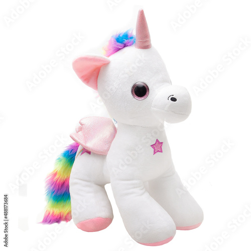 Cute Unicorn isolated on white background , plush toys for kids , pink colors