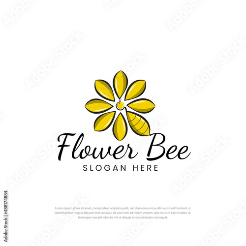 Creative yellow abstract bee flower logo