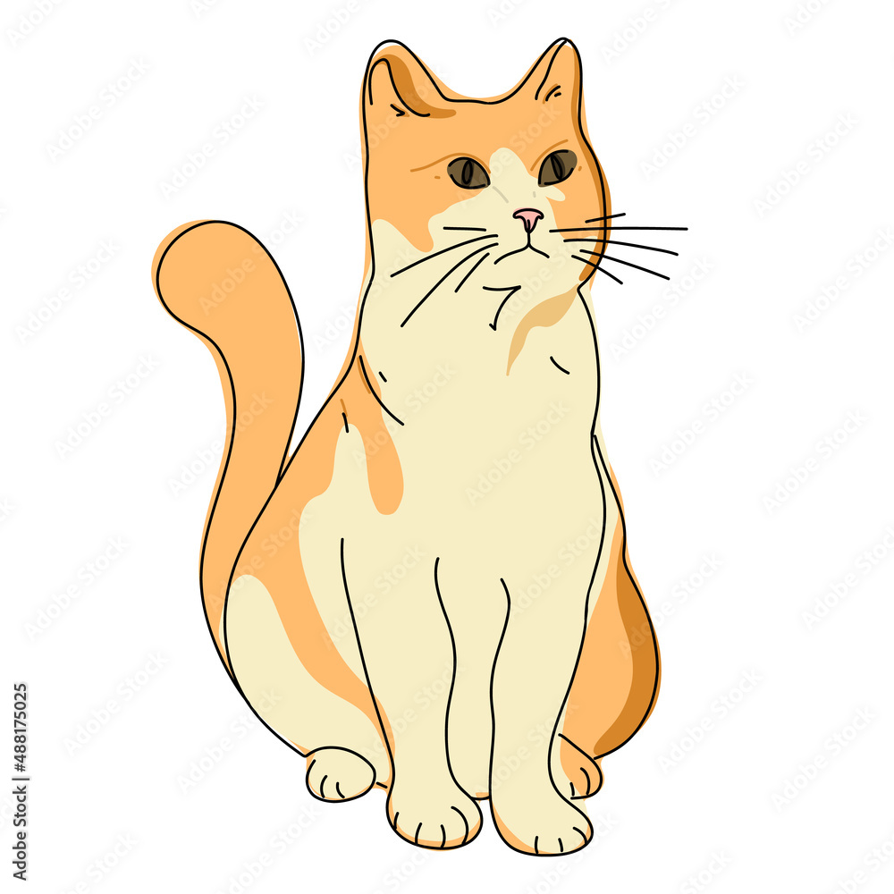 Funny cartoon cute red or ginger cat beautiful isolated on white background. Vector illustration Funny cartoon cute red or ginger cat beautiful isolated on white background. Vector illustration