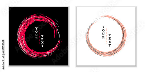 Zen ink circle emblem. Set. Paint strokes. Multi-colored strokes. Design template for the design of banners, posters, booklets, covers, magazines. EPS 10