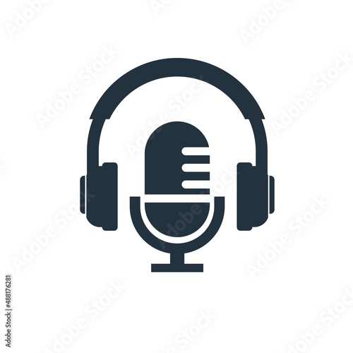 earphone and microphone icon.  podcast symbol flat design on white background.