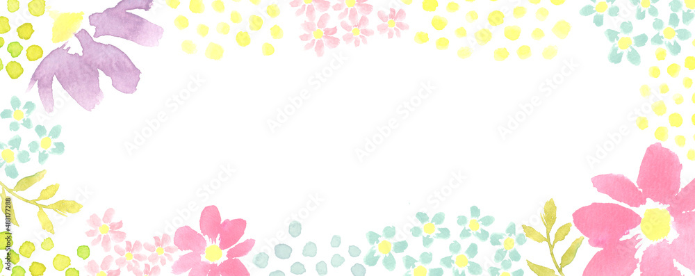 水彩で描いた北欧風の花柄のバナー