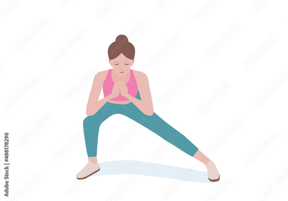Woman doing exercises. woman in a pink shirt and blue Long legs. 1 step instruction for doing Crunch Clap. Fitness and health concepts. Isolated vector illustration in cartoon style. Woman doing exercises. woman in a pink shirt and blue Long legs. 1 step instruction for doing Crunch Clap. Fitness and health concepts. Isolated vector illustration in cartoon style.