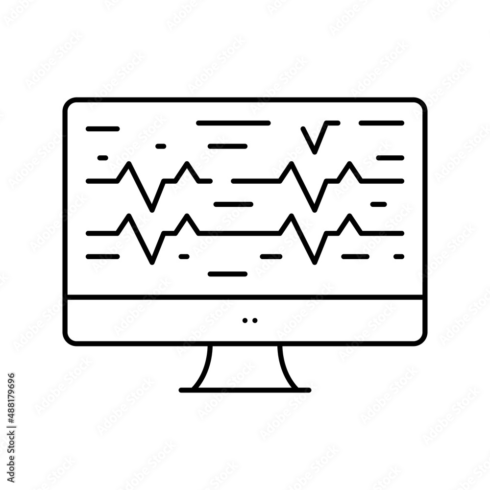 noise waves on computer screen line icon vector illustration