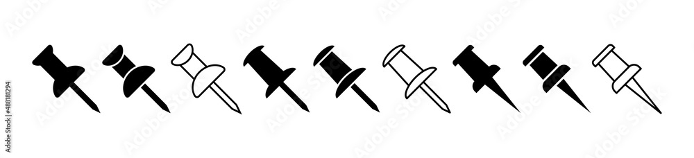 Push pin icon setin flat style on white background. Vector illustration Push pin icon setin flat style on white background. Vector illustration