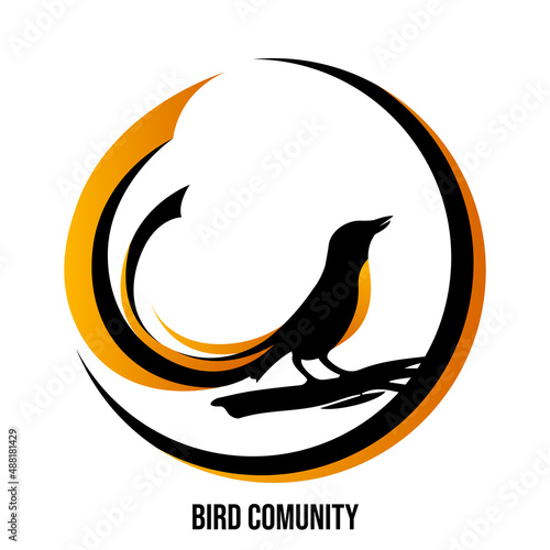 bird logo with beautiful golden tail, for company or bird lover community