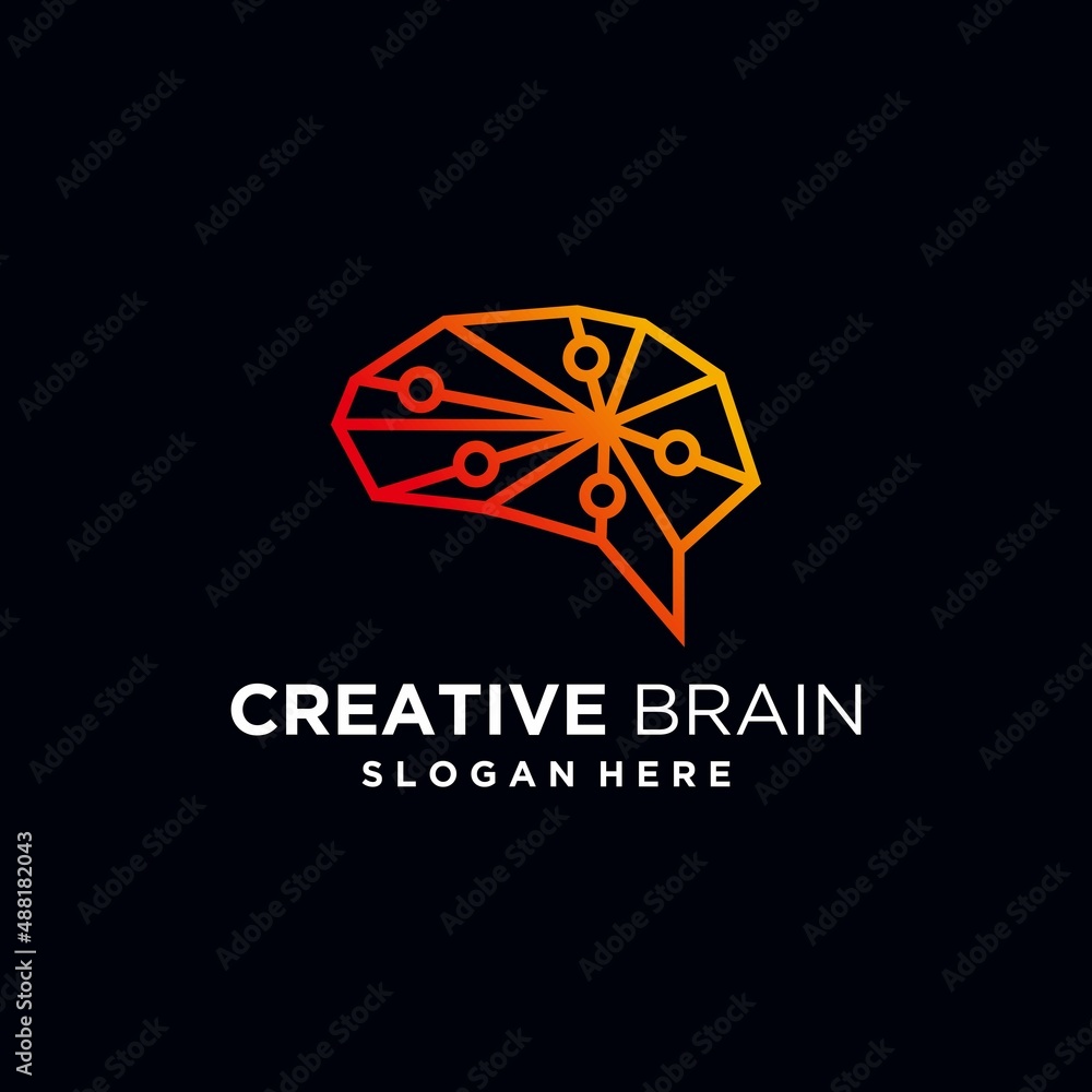 Brain technology logo design brain design with technology combination template vector Brain technology logo design brain design with technology combination template vector