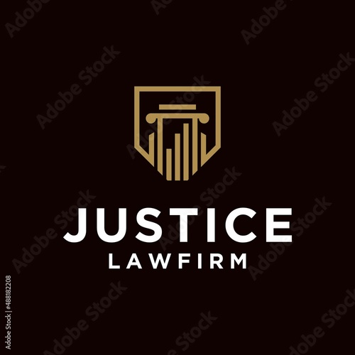 Creative law firm logo with lines justice logo design in gold color 