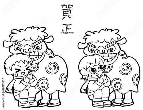 獅子舞に頭を噛んでもらう子ども