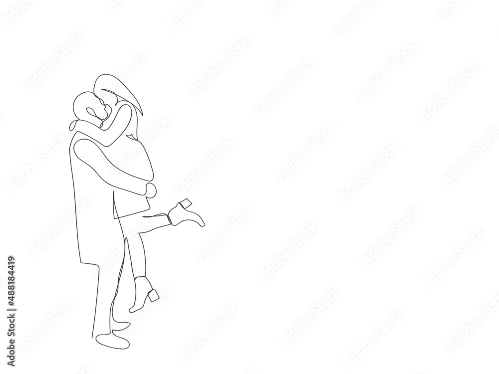 Continuous Line Drawing keeps the teen couple hugging romantic.Of Minimalism 