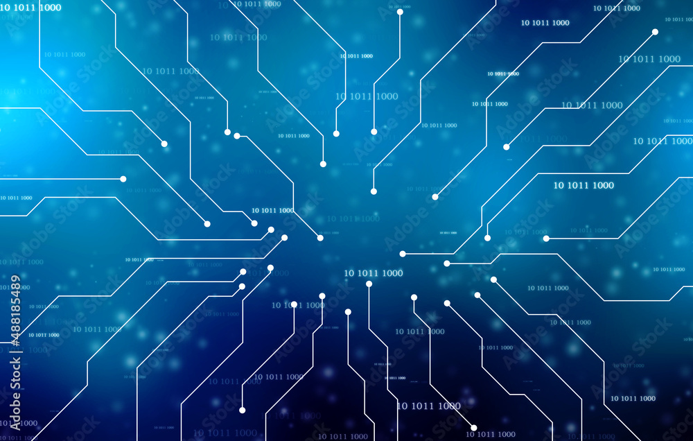 Abstract futuristic circuit board Illustration, Circuit board with various technology elements, Abstract speed technology concept, futuristic digital innovation background