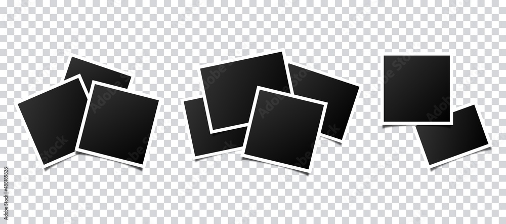 Set of empty photo frames compositions. Realistic vector mockups. Retro photo frames with shadow isolated on transparent background. Set of empty photo frames compositions. Realistic vector mockups. Retro photo frames with shadow isolated on transparent background.