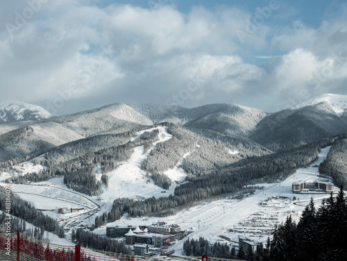ski resort, panoramic view, mountain landscape, winter holiday