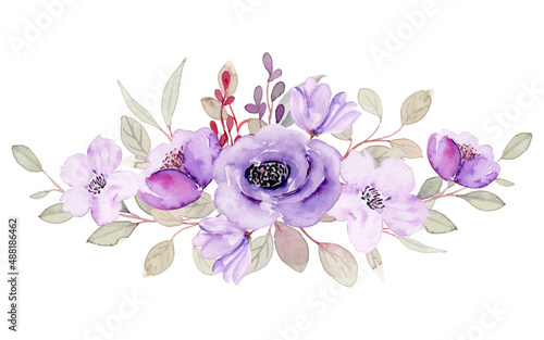 Purple flower arrangement with watercolor