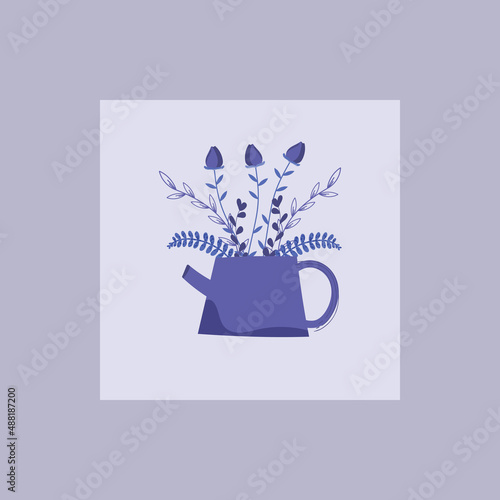 Flowers in a vase watering can for postcard calendar poster paintings botanical style plants very peri