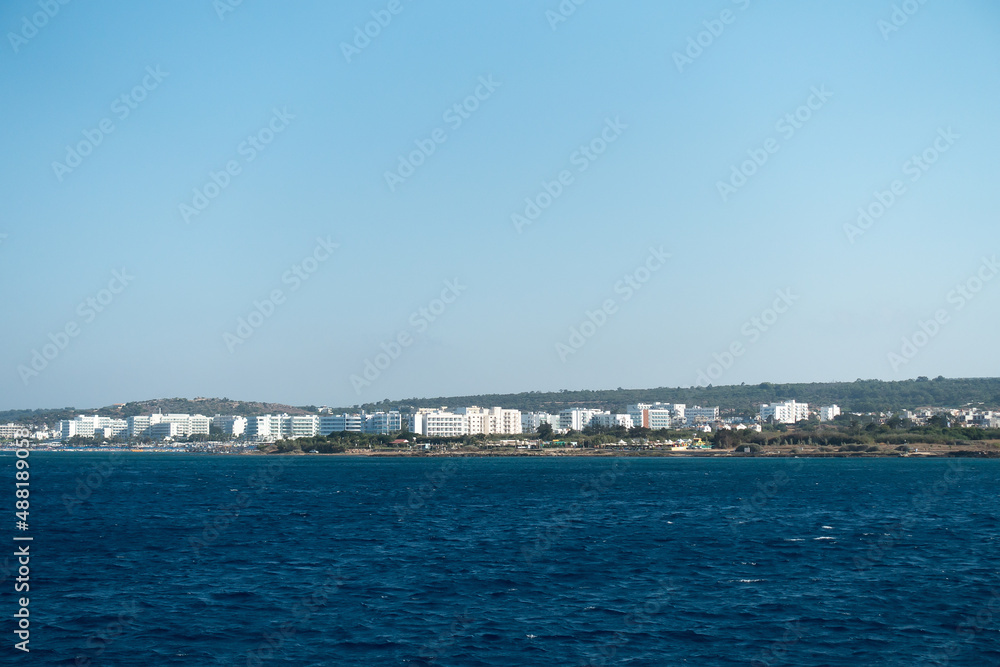 coastline of the sea with built hotels