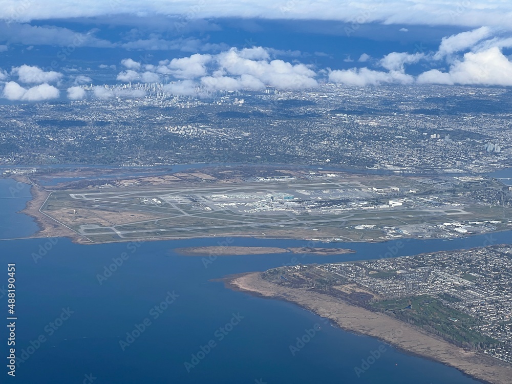 Fototapeta premium Vancouver Airport from Plane After Takeoff