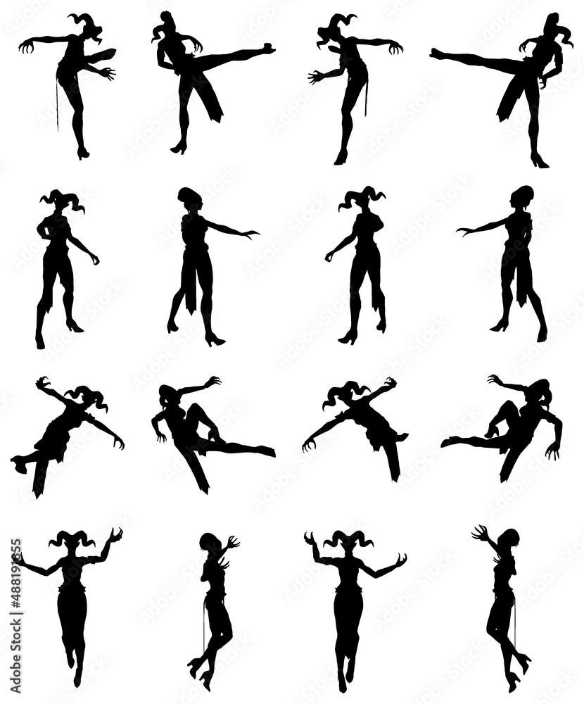 360 rotation of the silhouette of the female devil pose karate and pounce 360 rotation of the silhouette of the female devil pose karate and pounce