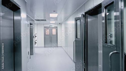 Medical center, hospital. The passage of the camera along the corridor.