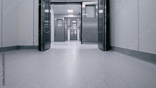 Medical center, hospital. The passage of the camera along the corridor.