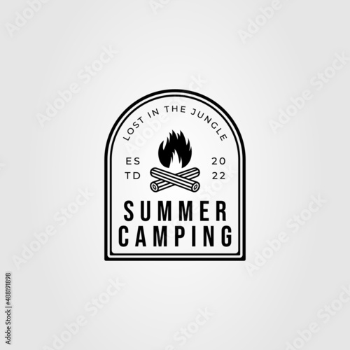 summer camp with bonfire or campfire logo vector illustration design