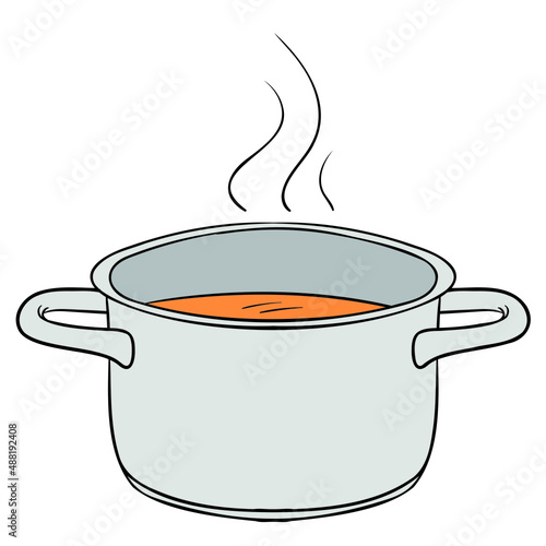 cooking pot. Comic outline vector isolated.