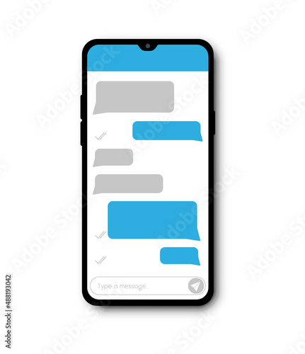 Smartphone screen with dialog chatting window template. Vector illustration photo