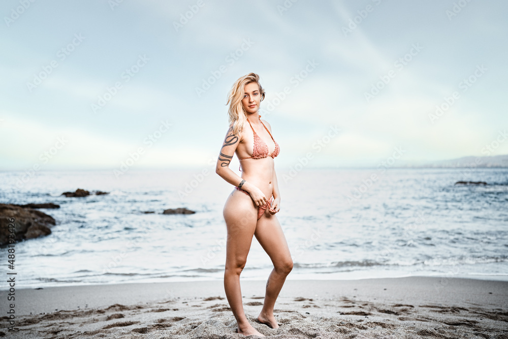 blonde woman in bikini on the beach