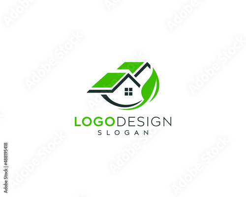 Fresh home icon with green leaf vector logo design, leaf logo design, home, house icon logo, natural vector logo design