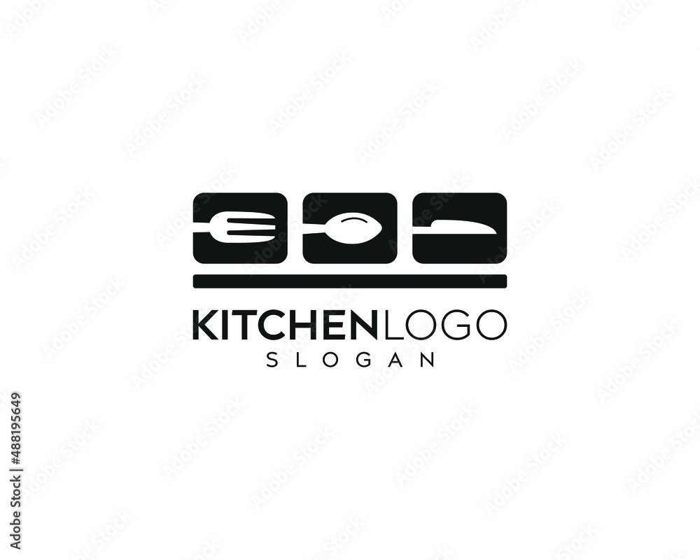 Fototapeta premium Abstract kitchen spoon, fork, knife logo vector design, kitchen logo design