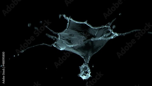 Incredibly beautiful splash of water in slow motion. The force of surface tension breaks the surface of the water for small drops and tendrils. Fully CG with alpha channel ready for compositing.

