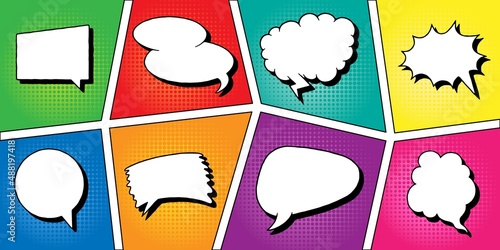 bubble frame. Cartoon banner with speech balloon retro element, communication and expression sticker. Vector set