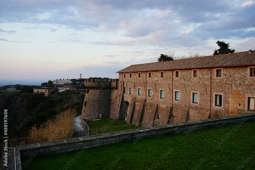 Ancient wall in Grottaferrata at the sunset, Castelli Romani, Rome, Lazio, Italy