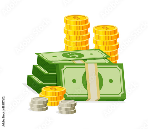 Money pile concept. American bank currency and stack of banknotes, money cash concept. Vector illustration