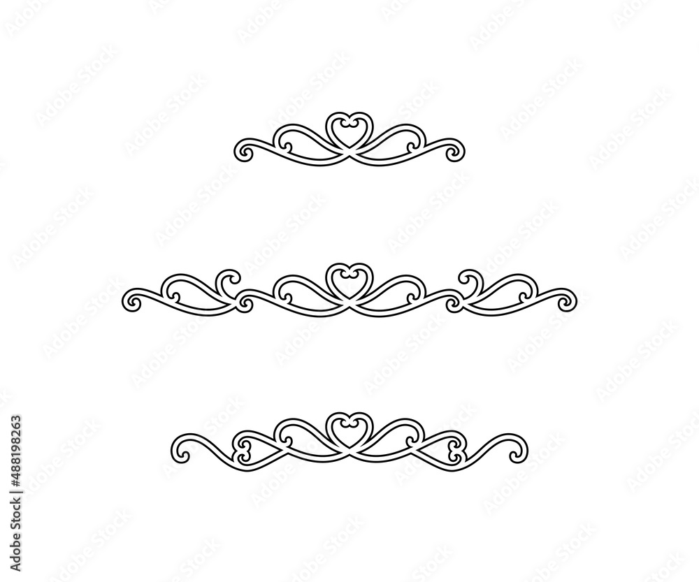 ハートモチーフのシンプルな線のティアラ風装飾のベクター素材セット
