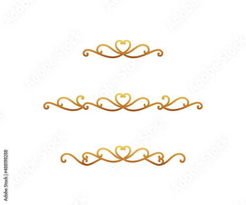 ゴールドのハートモチーフのティアラ風飾り枠のベクター素材セット